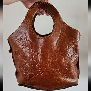 Patrica Nash Brown Embossed Leather Tote Bag